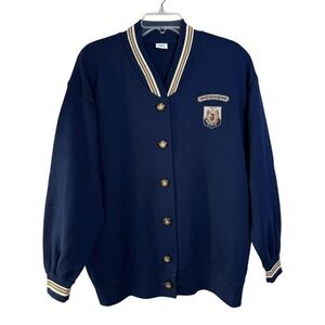 Vtg “Polo” Varsity Cardigan Sweater Size 40 = Large Navy Blue Equestrian Prep
